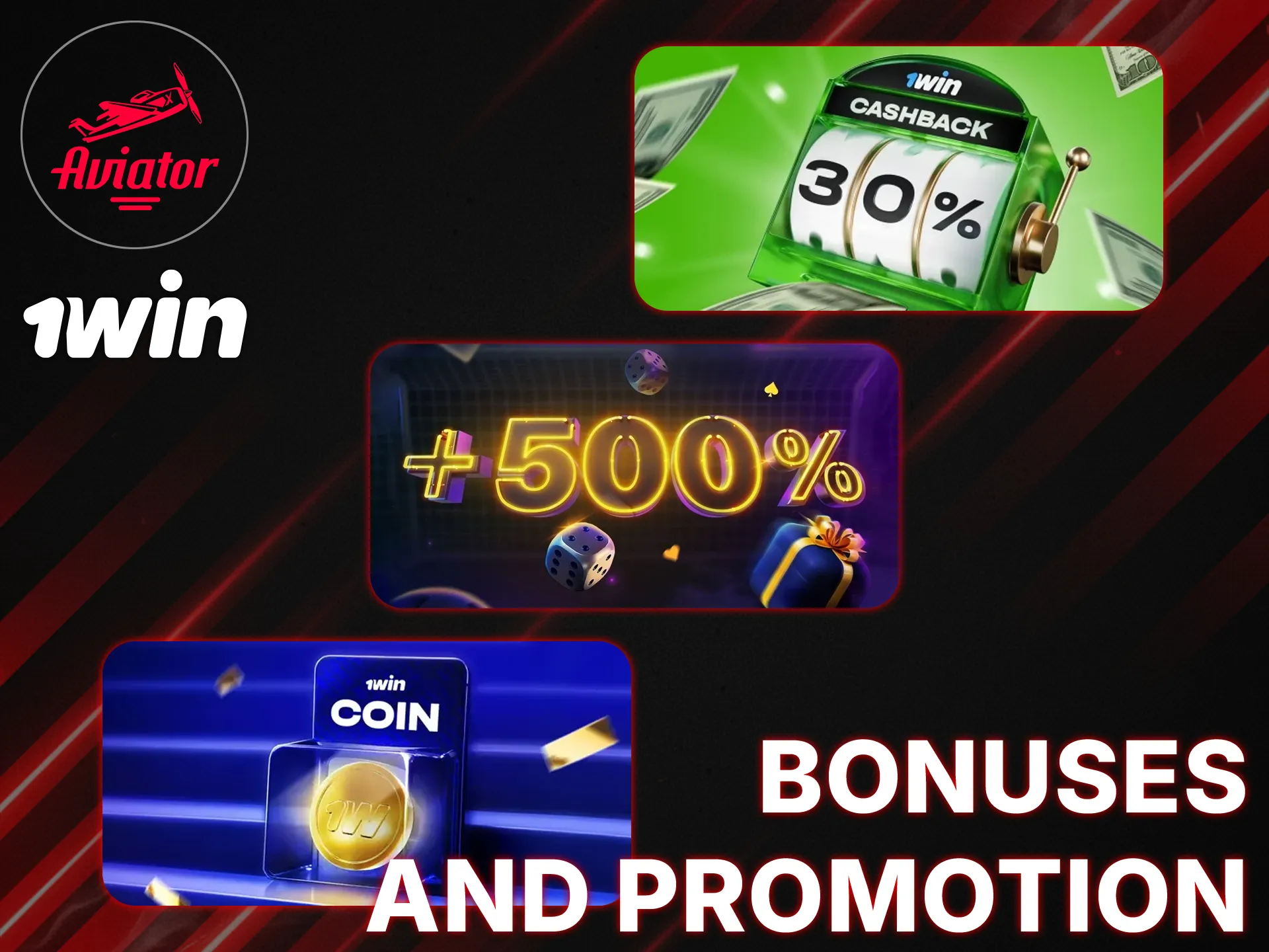 Get a welcome bonus, cashback, and 1Win Coins to play Aviator.