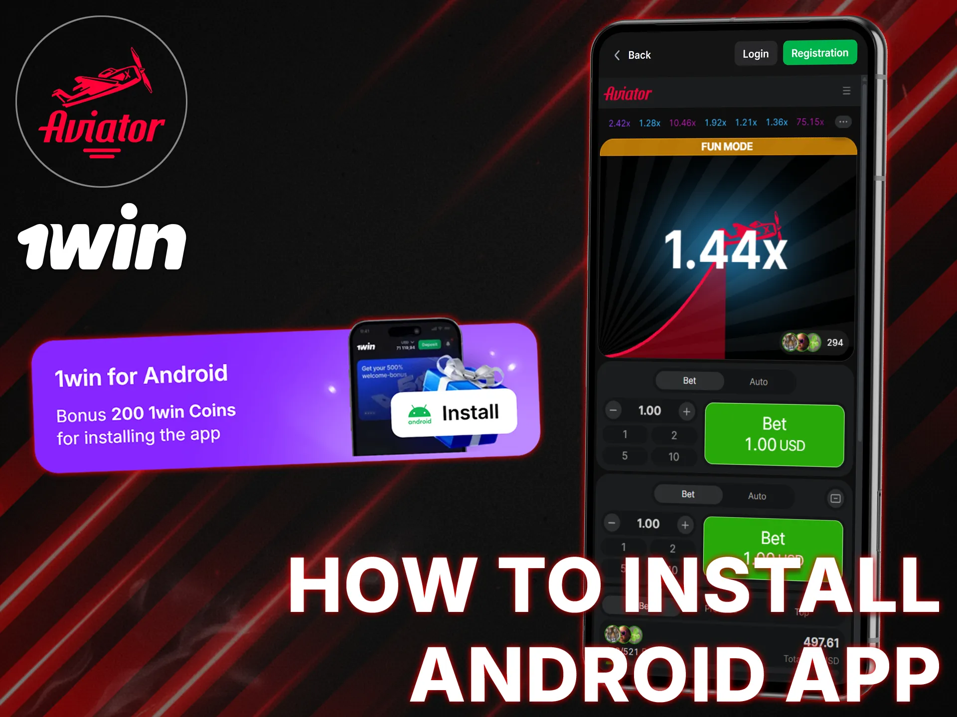 Install the 1Win app for Android from the official website to play Aviator on your mobile device.