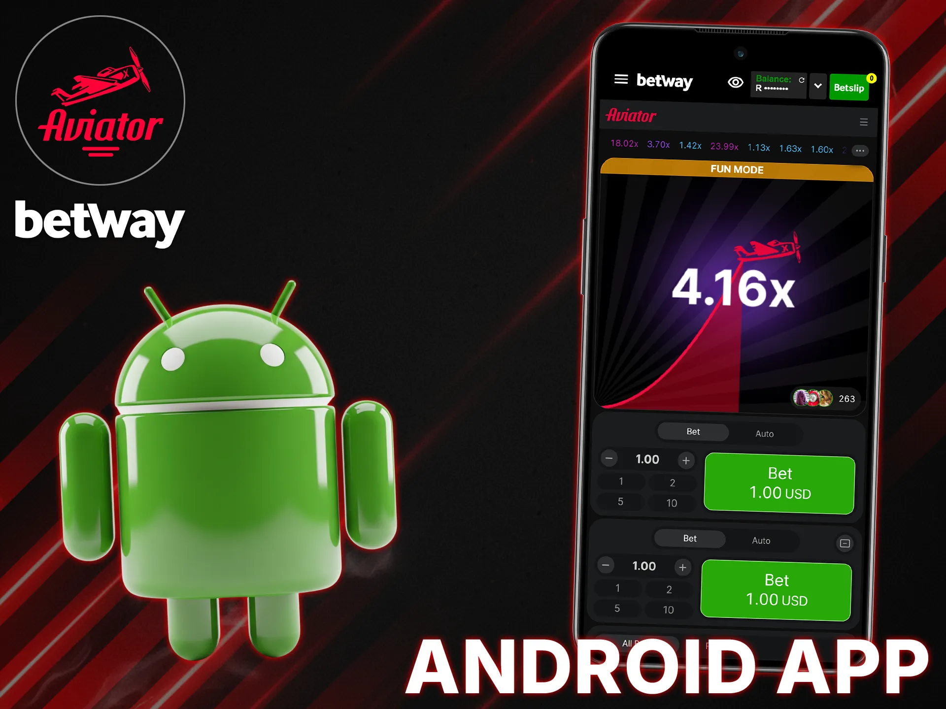 Install the Betway app on your Android device to play Aviator on the go.