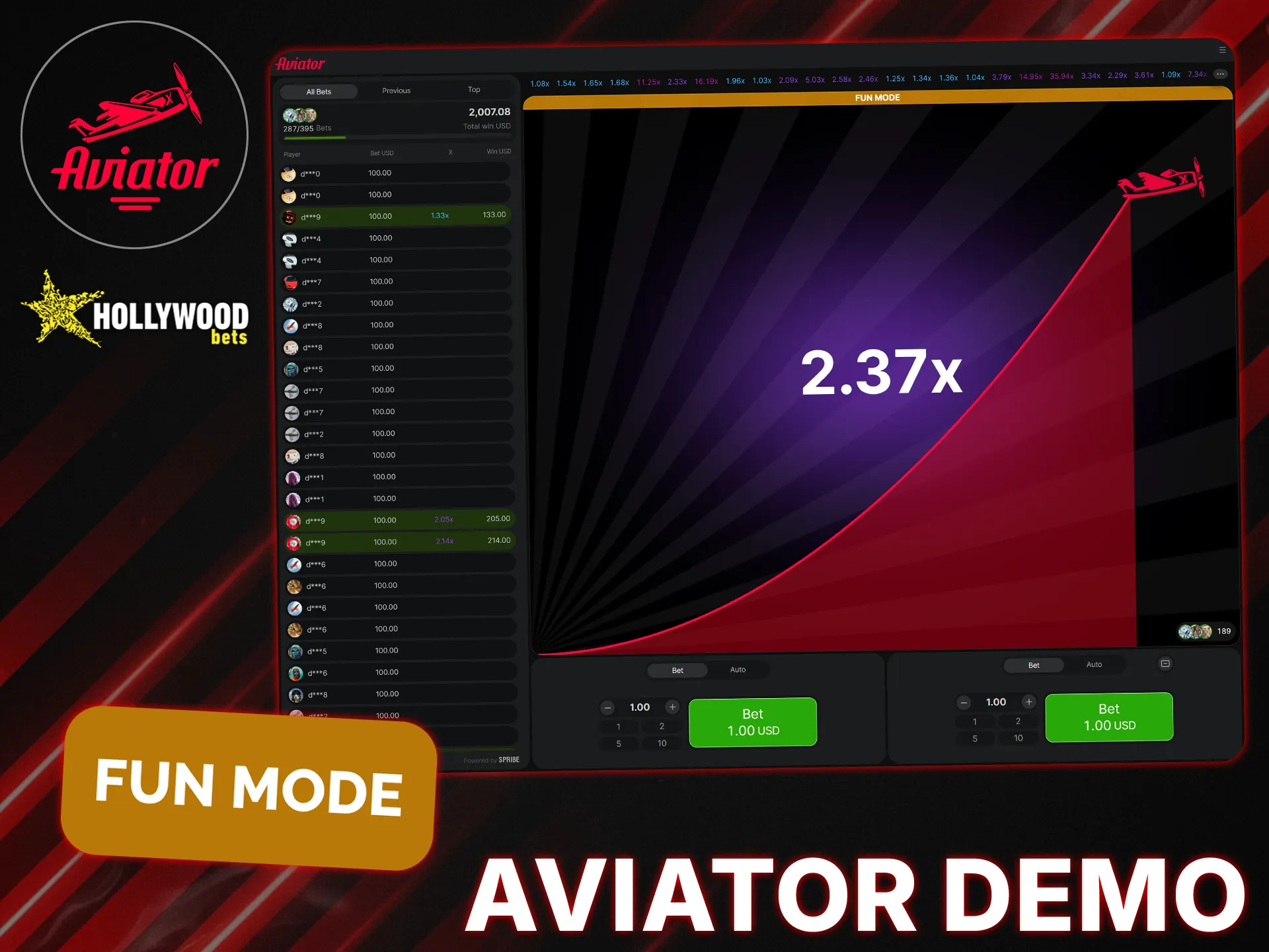 Test strategies in Aviator demo mode at Hollywoodbets.