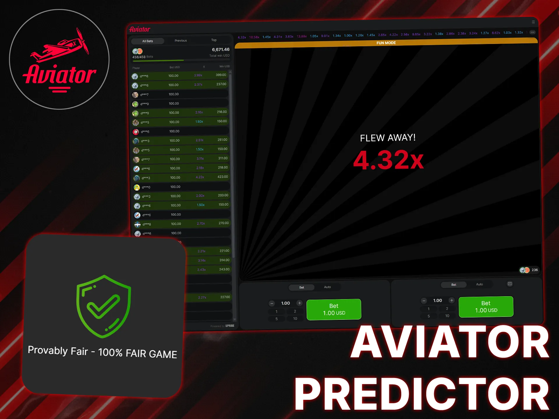 The Provably Fair system guarantees that the results of Aviator rounds are random.