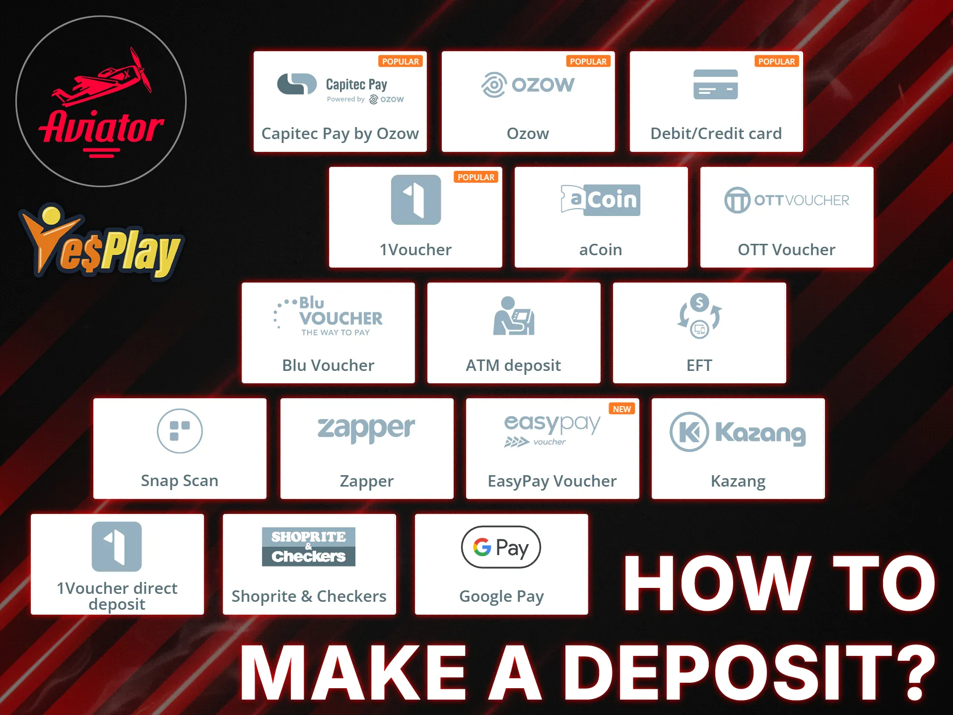 Top up your YesPlay account using a variety of convenient and secure methods to play Aviator.